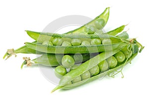 Green Peas in Pods Isolated on White Background