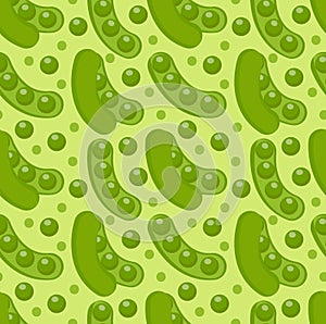 Green peas seamless pattern. Pod endless background, texture. Vegetable backdrop. Vector illustration.