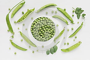 Green peas in white bowl