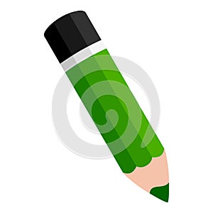 Green Pencil Flat Icon Isolated on White