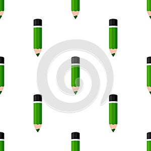 Green Pencil Flat Icon Seamless Pattern