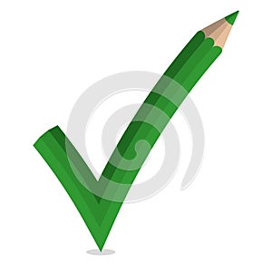Green pencil forms a check mark, representing academic approval and success