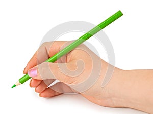 Green pencil in hand