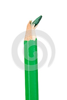 Green pencil vertically with broken tip