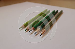 Green pencils side by side