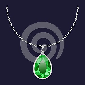 Green pendant necklace icon, realistic style