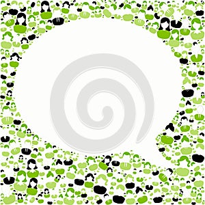 Green people background with talk speech frame