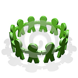 Green people connected in a circle holding their hands