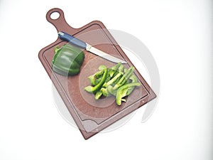 Green pepper fruit lies on the cutting Board