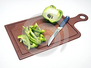 Green pepper fruit lies on the cutting Board