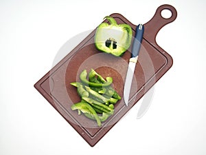 Green pepper fruit lies on the cutting Board
