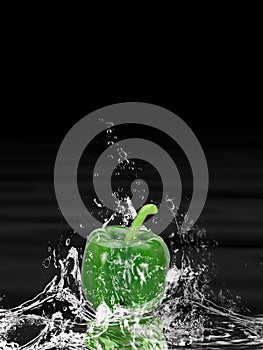 Green pepper splashing water