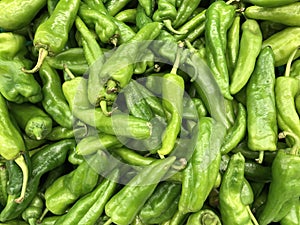 Green peppers close up, food and retail concept
