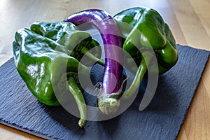 Green peppers and long eggplant