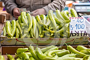 Green peppers on the marketplace
