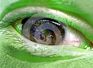 Green person watching Earth