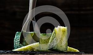 Green pesto cheese Pesto Rosso. Food recipe background. Close up