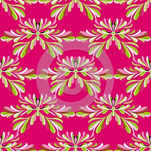 Green petals of flowers on a pink background vector seamless pattern