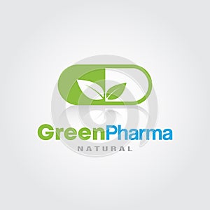 Green Pharmacy Logo template. Green Leaves Herbal Medicine icon for Natural Eco Green, Dispensary,Drugstore, Hospital and Clinic photo