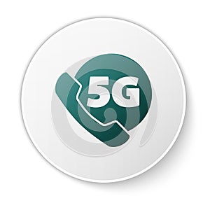 Green Phone with 5G new wireless internet wifi icon isolated on white background. Global network high speed connection