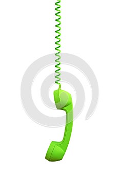 Green phone receiver hanging, isolated on white