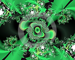 Green phosphorescent fractal abstract background, flowery texture