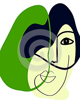 Green Picasso Style Abstract  Lady Face Illustration