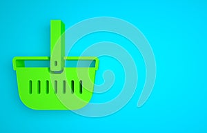 Green Picnic basket icon isolated on blue background. Minimalism concept. 3D render illustration