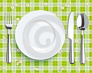 Green Picnic Blanket Plate Spoon Knife Fork