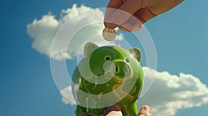 The green piggy bank.AI generated image photo