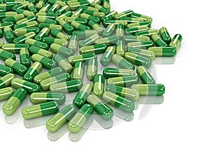 Green pill isolated white background.