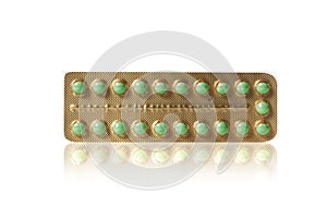 Green pills in a blister