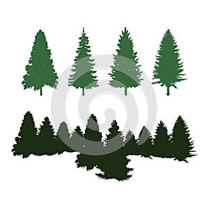 Green Pine Tree Silhouettes Clipart set