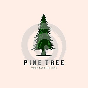 Green Pine Tree Vintage Logo Vector Template Illustration Design