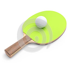 Green ping pong racket for table tennis with ball isolated on white background