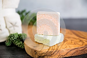 Green and pink bath bombs