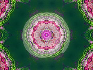 Green and pink fractal mandala