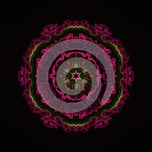 Green and pink glowing flowing neon mandala art