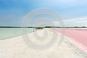 Green and pink lake called Las coloradas photo