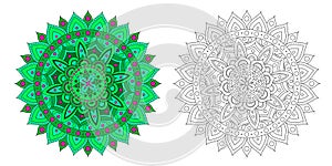 Green and pink mandala pattern Coloring the anti-stress pattern for coloring
