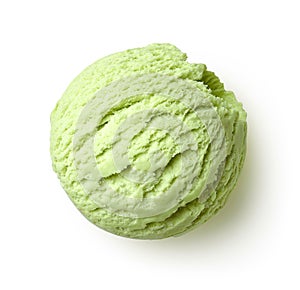 Green pistachio ice cream scoop