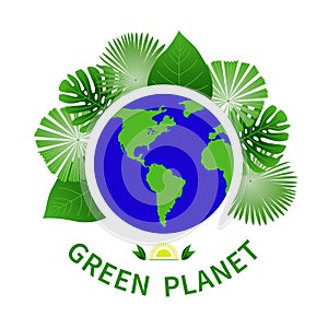 Green planet colored icons emblem Greenpeace analysis leaf design linear elements eco nature logo world tree health