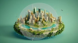 The green planet Earth, or island Eco-city on Earth. Generative Ai