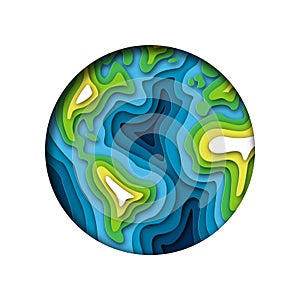 Green planet earth isolated layered paper cutout