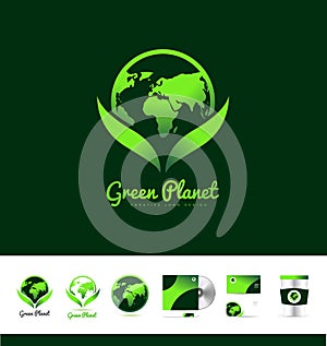 Green planet earth logo icon design