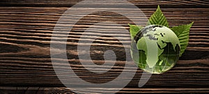 Green planet earth on the wooden background