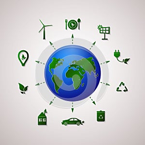 Green planet vector info graphic illustration. Ecology flat design.