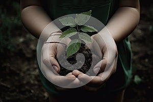Green plant in a child hands Life in your hands