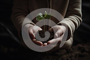 Green plant in a child hands Life in your hands