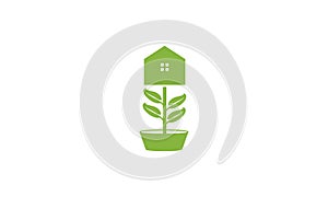 Green plant flower home or house or real estate logo design